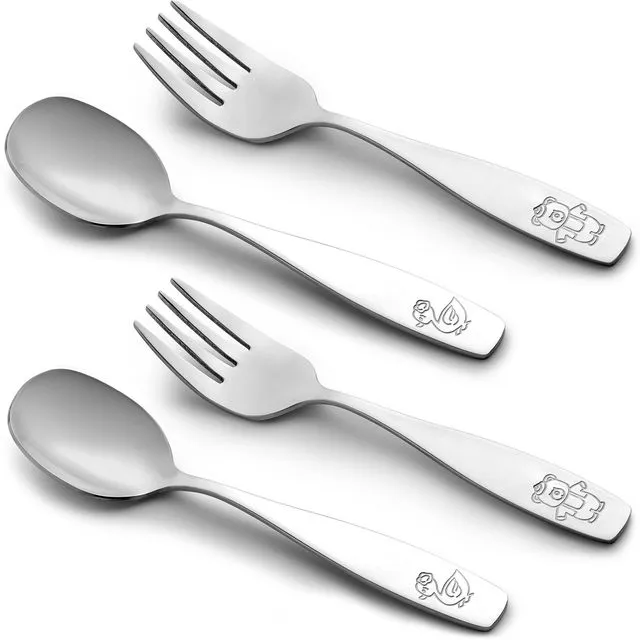 Zulay Kitchen Flatware Set Spoons & Forks for Toddlers (4 Piece Set)