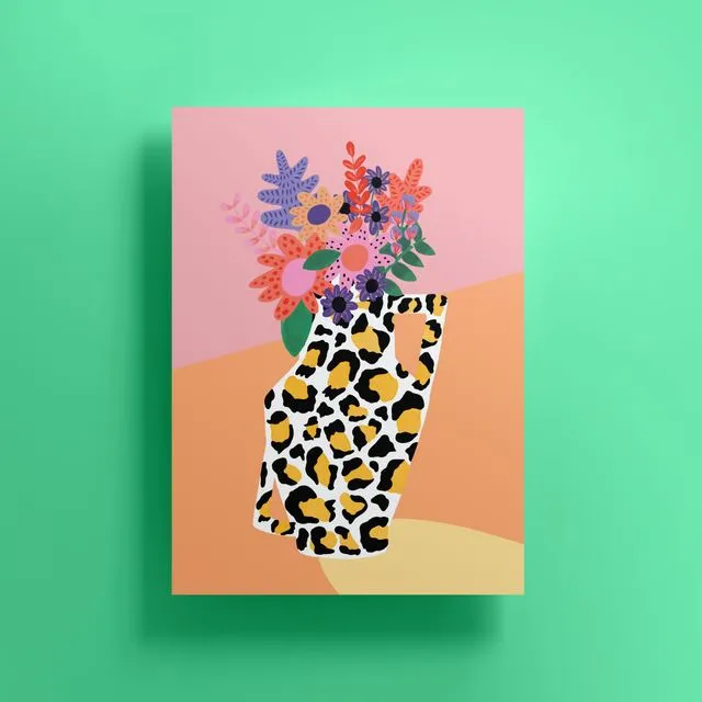 Leopard Print Flowers Print (A4)