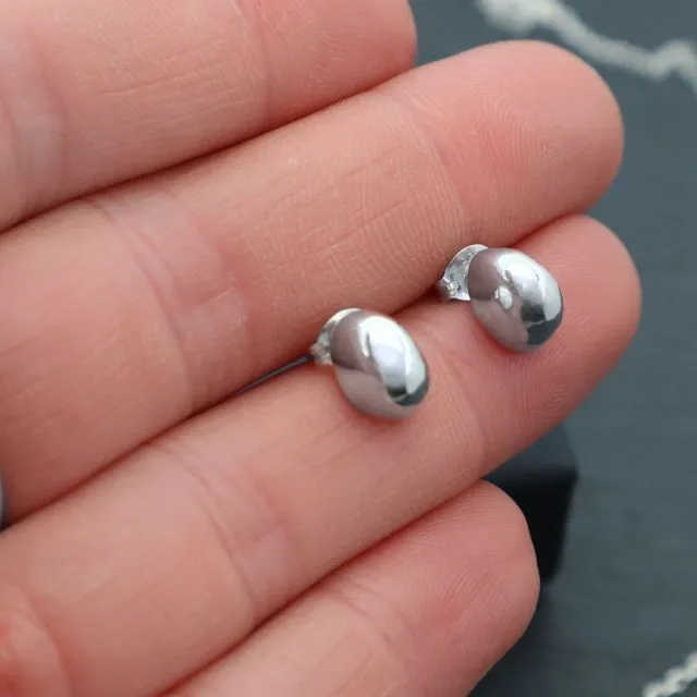 Half Pebble Stud Earrings Sterling Silver, Tactile 925 Solid Silver Organic Earrings