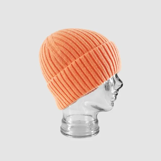 Ribbed Cashmere Blend Beanie Hat in Orange