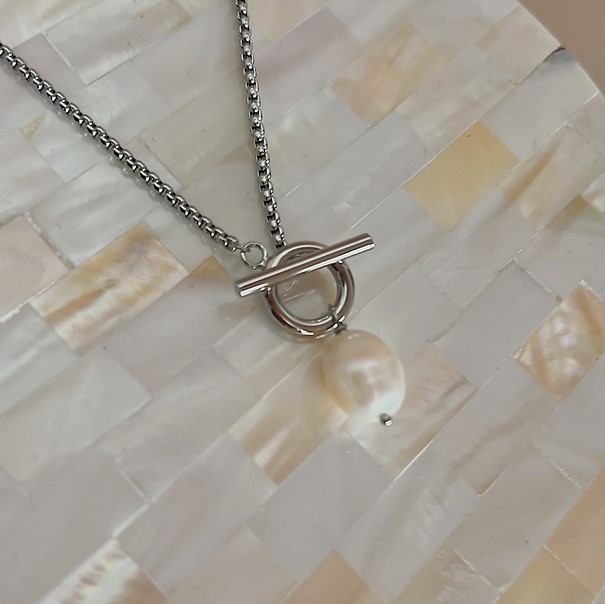 Silver Plated T Bar Freshwater Pearl Necklace