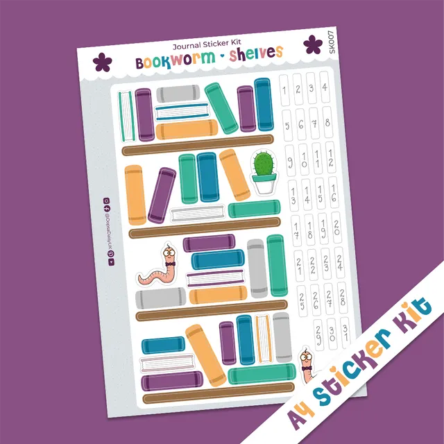 A4 Journal Sticker Kit - Bookworm / Bookshelves - Reading Tracker Stickers