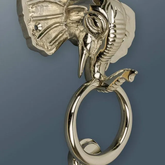 Brass Elephant Door Knocker - Nickel Finish