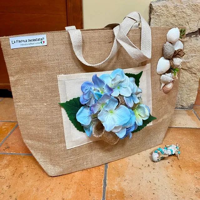 La Favola Incantata® - Jute beach bag with clip and fan - Made in Italy
