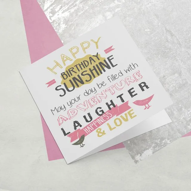 Happy Birthday Sunshine Pink Greeting Card