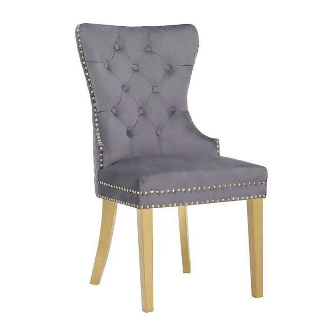 Dark Grey Dining Chair with Gold Legs Set of 2
