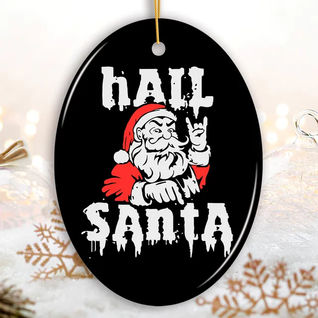 Hail Santa Heavy Metal Christmas Ornament, Emo Goth Rockstar.