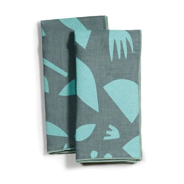 ‘Decon Floral' Dinner Napkins in Seaglass - Set of 2