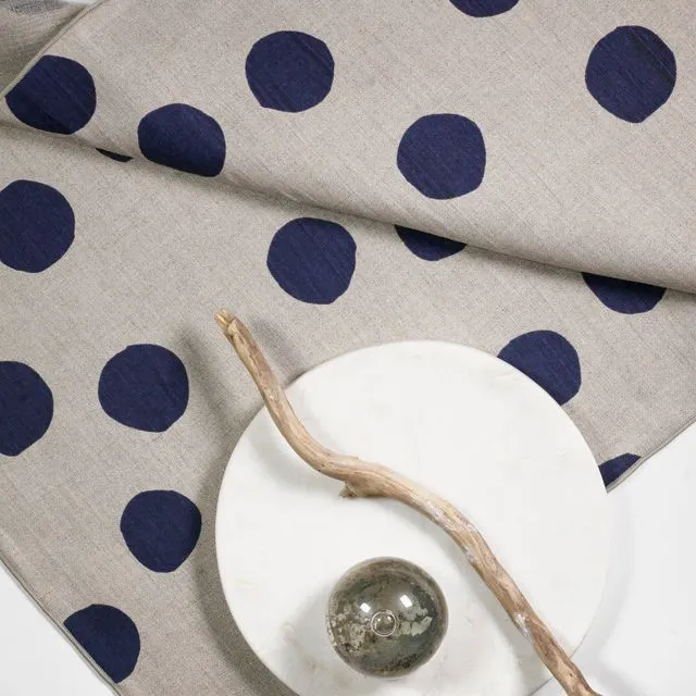 'Scatter' Hand-Printed 100% Linen Tea Towel in Indigo colorway