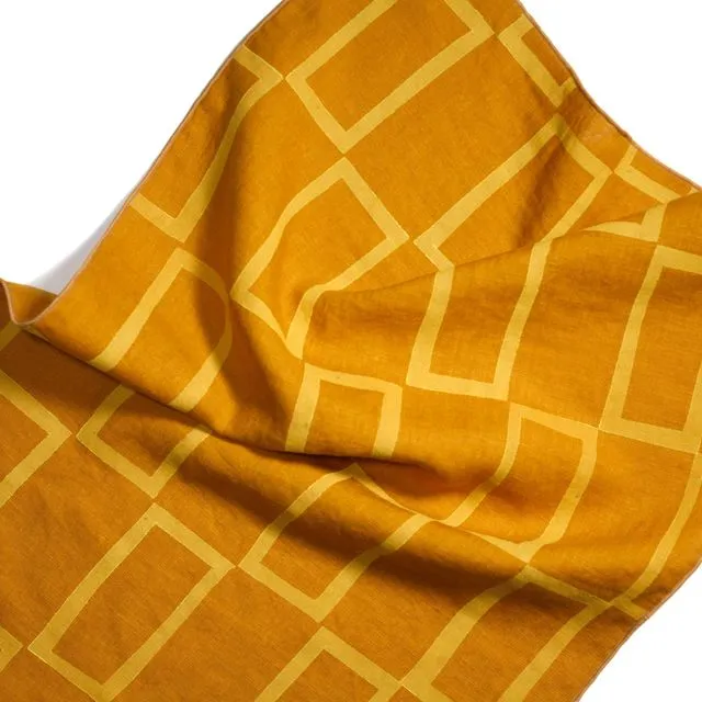 'Windows' Hand-Printed 100% Linen Tea Towel in Sunshine colorway