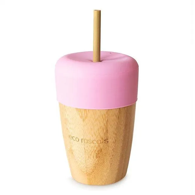 Bamboo Cup with Two Straws - Pink