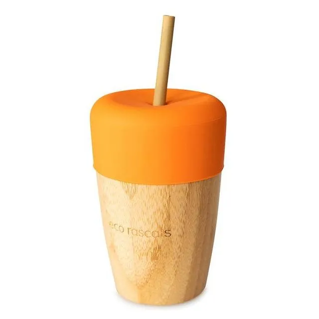 Bamboo Cup with Two Straws - Orange