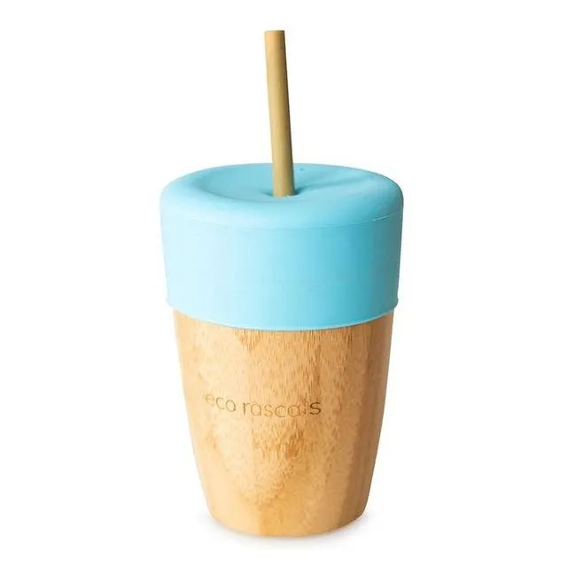 Bamboo Cup with Two Straws - Blue