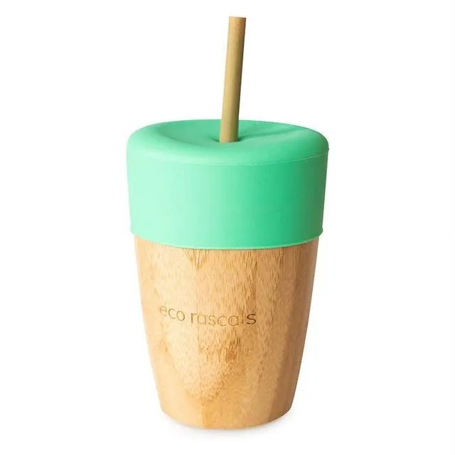 Bamboo Cup with Two Straws - Green