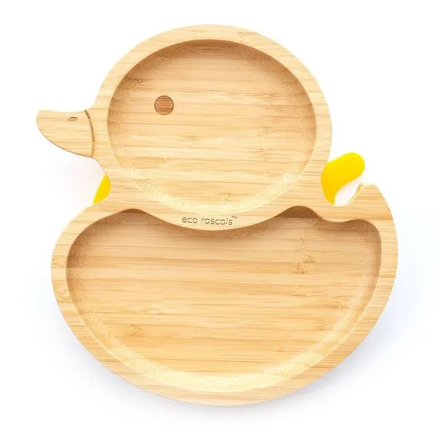 Bamboo Duck Plate with Suction Base - Yellow