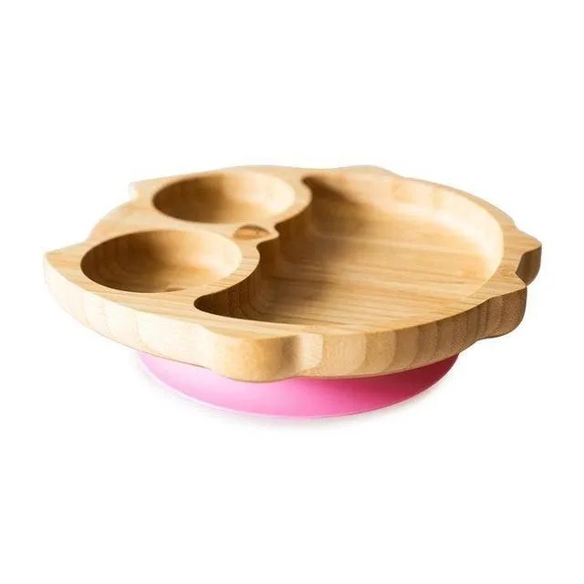 Eco Rascals Bamboo Owl Plate with Suction Plate - Pink