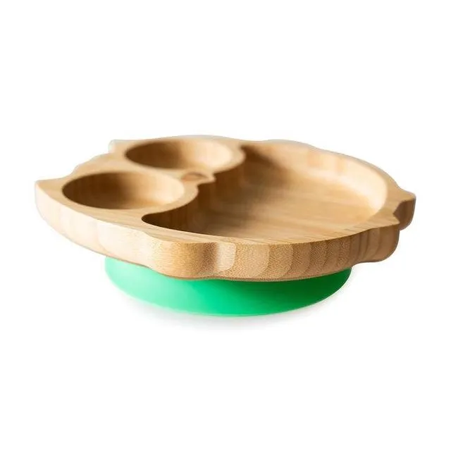 Eco Rascals Bamboo Owl Plate with Suction Plate - Green