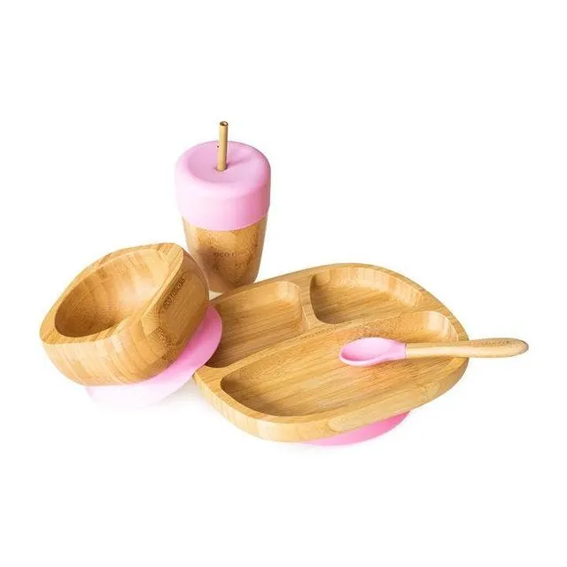 Toddler Plate, Straw Cup, Bowl & Spoon Gift Set - Pink