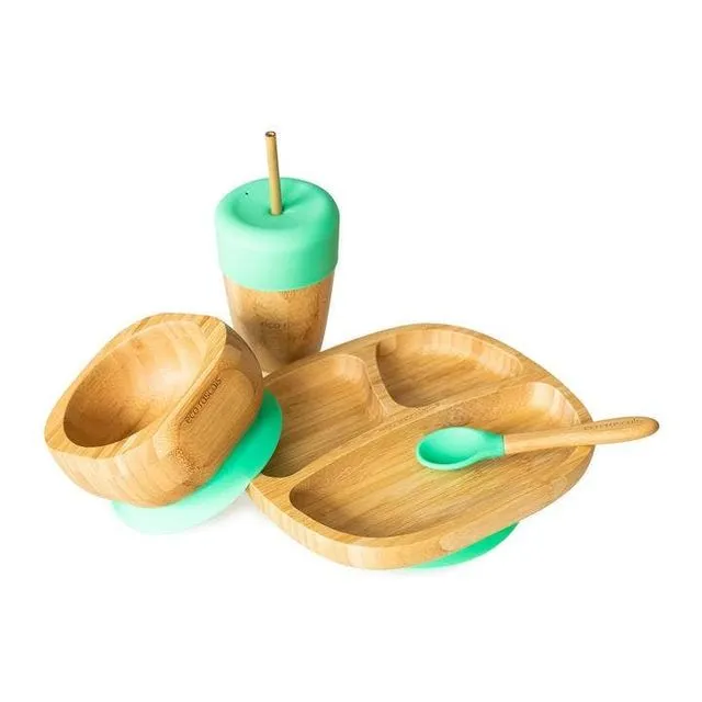 Toddler Plate, Straw Cup, Bowl & Spoon Gift Set - Green