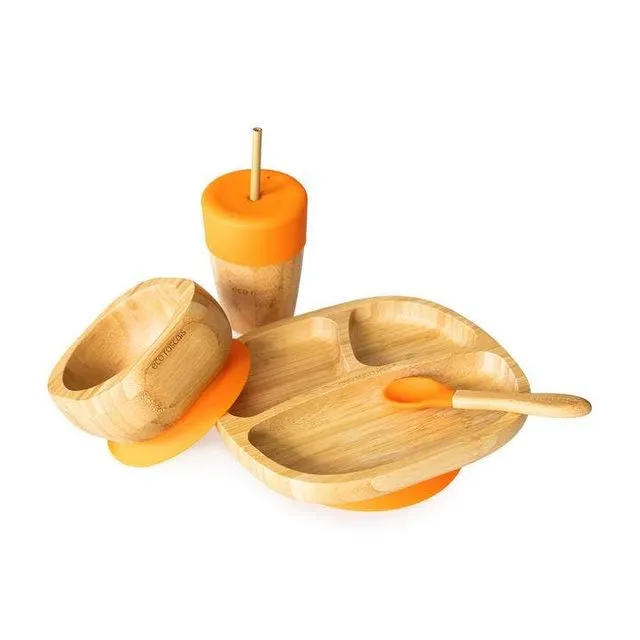 Toddler Plate, Straw Cup, Bowl & Spoon Gift Set - Orange