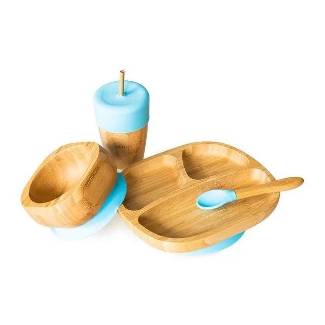 Toddler Plate, Straw Cup, Bowl & Spoon Gift Set - Blue