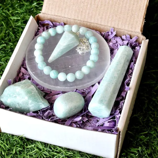 Amazonite Crystal Gift Set For Emotional Support and Protection, Real Polished Gemstones.