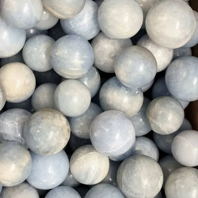 5x Small Blue Crystal Calcite Spheres - 5x small calcite sphere