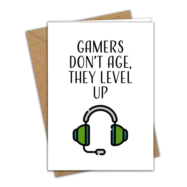 Gamer Birthday Card Gamers Don't Age They Level Up Nerd Greeting Card 060