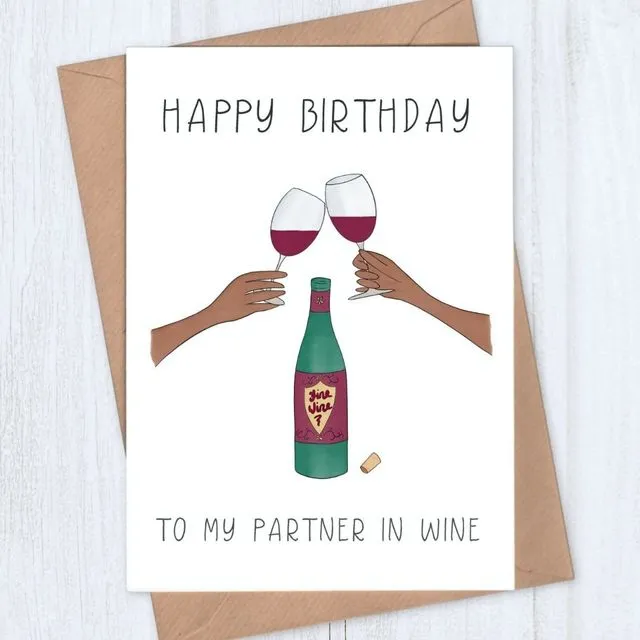 Partner in Wine Birthday Card - Red