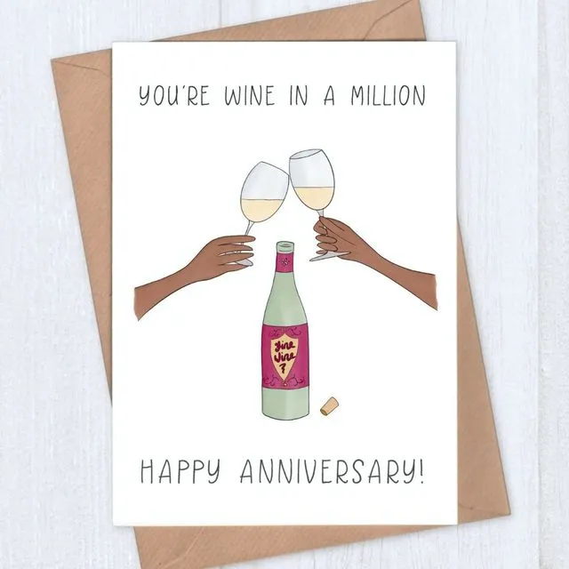 Wine in a Million Anniversary Card - White