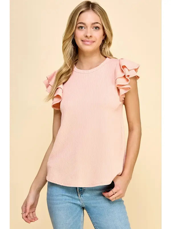 Solid Top With Double Ruffled Sleeves - IVORY