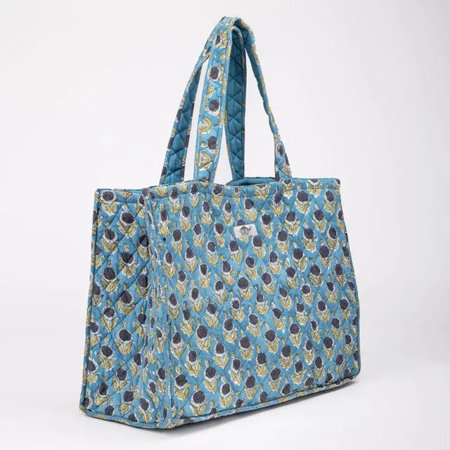 QUILTED TOTE BAG TEAL