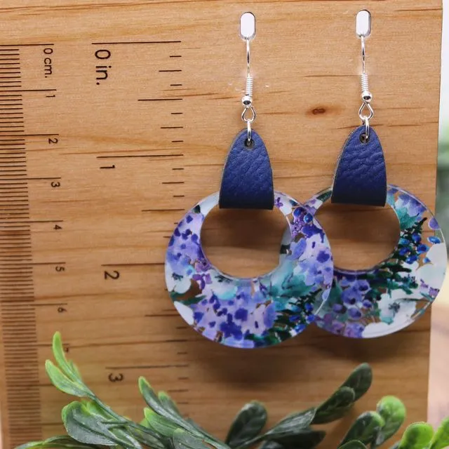 Blue &amp; Purple Floral Circle Dangle Earrings