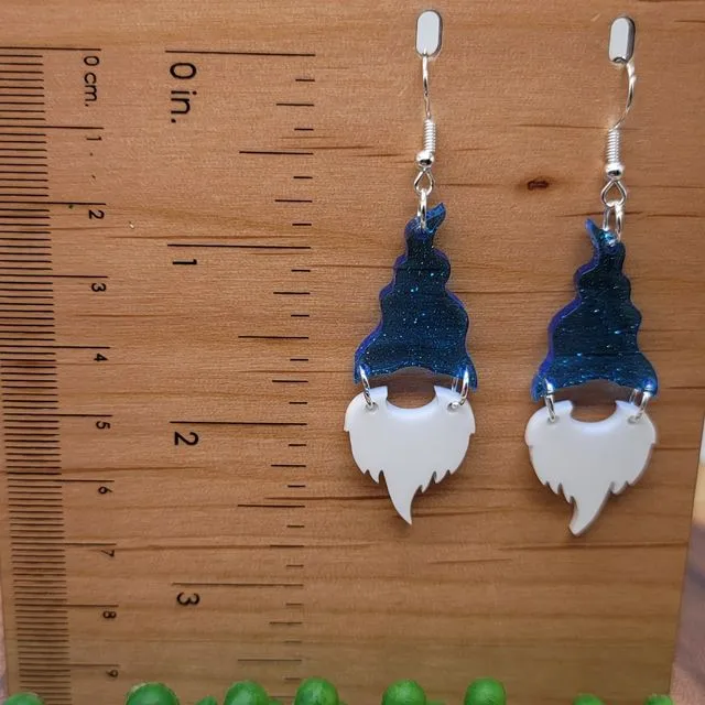 Ice Blue Glitter Gnome || Acrylic Dangle Earrings || Hypoallergenic