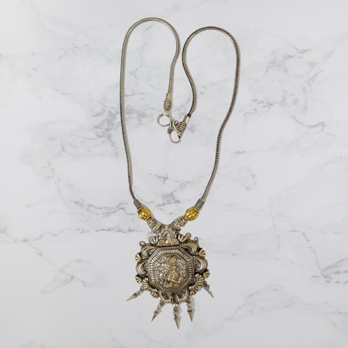 Bohotusk Shvia Oxidised Silver Bronze Horn Pendant Necklace