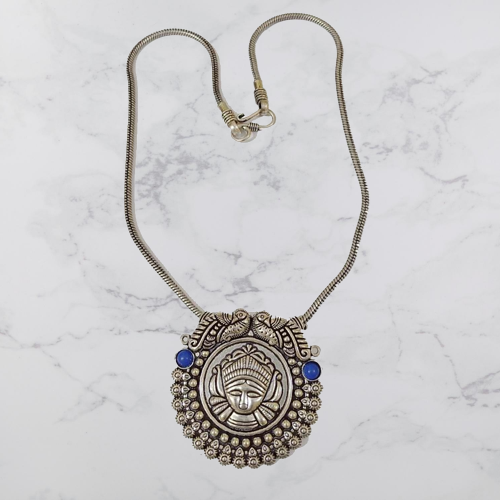 Bohotusk Shvia Tear Drop Oxidised Silver Pendant Necklace