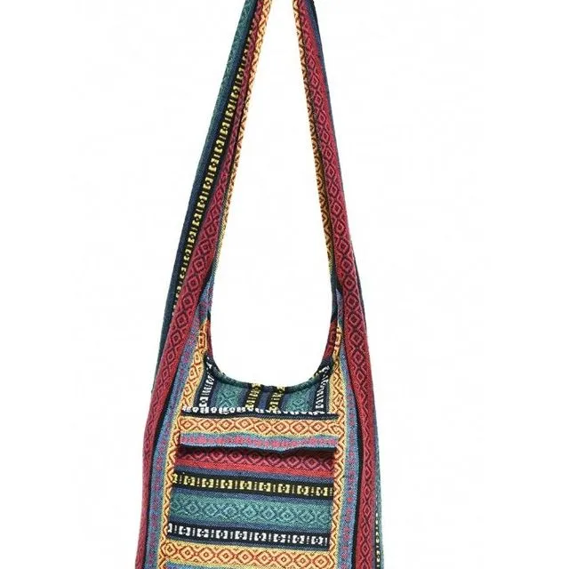 Bohotusk Striped Bright Multi Coloured Cotton Canvas Sling Shoulder Bag