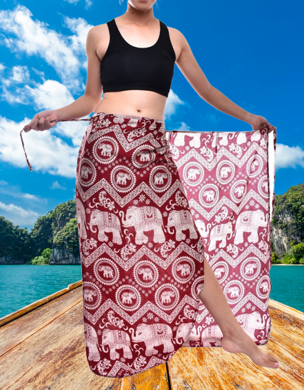 Bohotusk Red Elephant Paradise Sarong Super Soft 150cm x 110cm