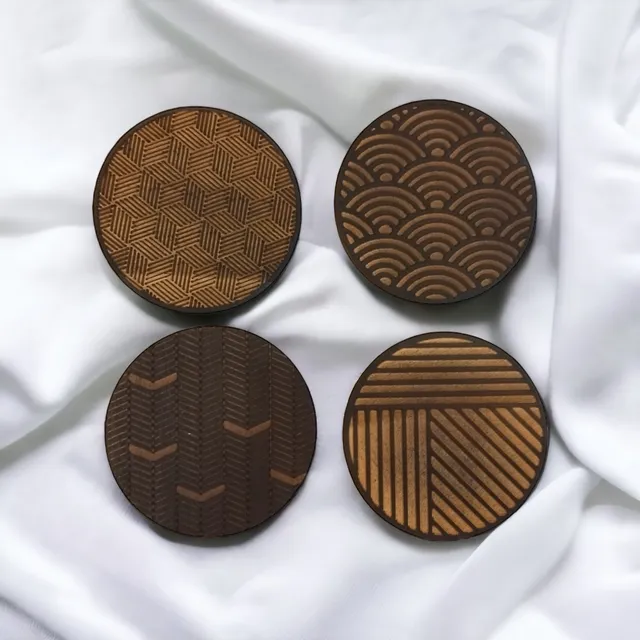 Set of 4 Black Geometric Wood Coasters - Gift Store - Cup Holders