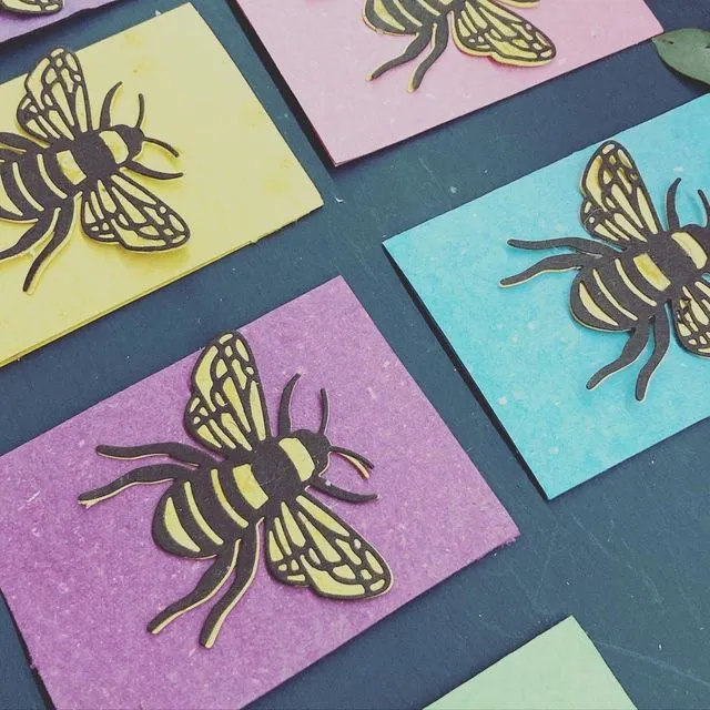 A7 Handmade recycled Bee Cards, with plantable bee