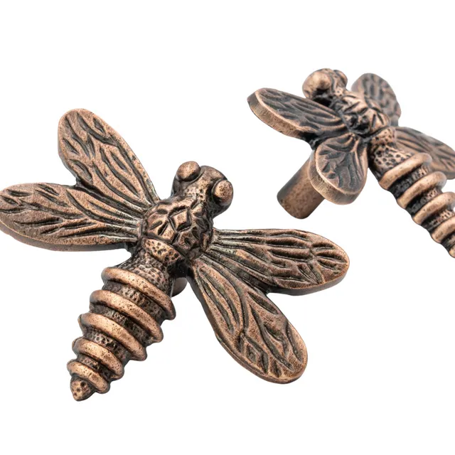 Brass Dragonfly Drawer Knob - Antique Copper Finish