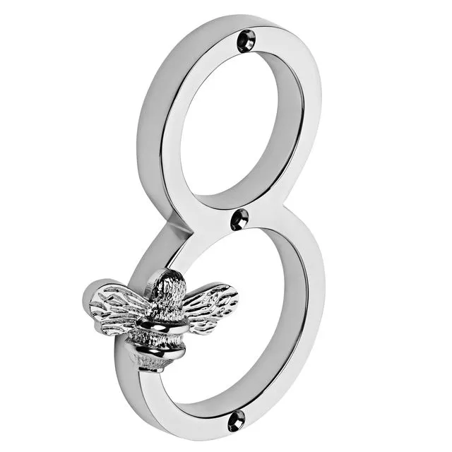 Brass bee Premium House Numbers with Bee in Nickel Finish 0-9 - 5 Inch - Number 8 with bee