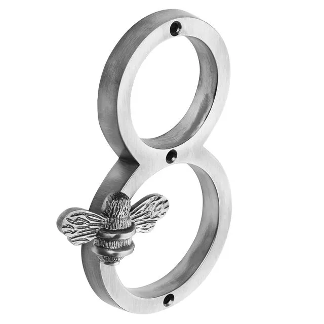 Brass bee Premium House Numbers with Bee in Pewter Finish 0-9 - 5 Inch - Number 8 with bee