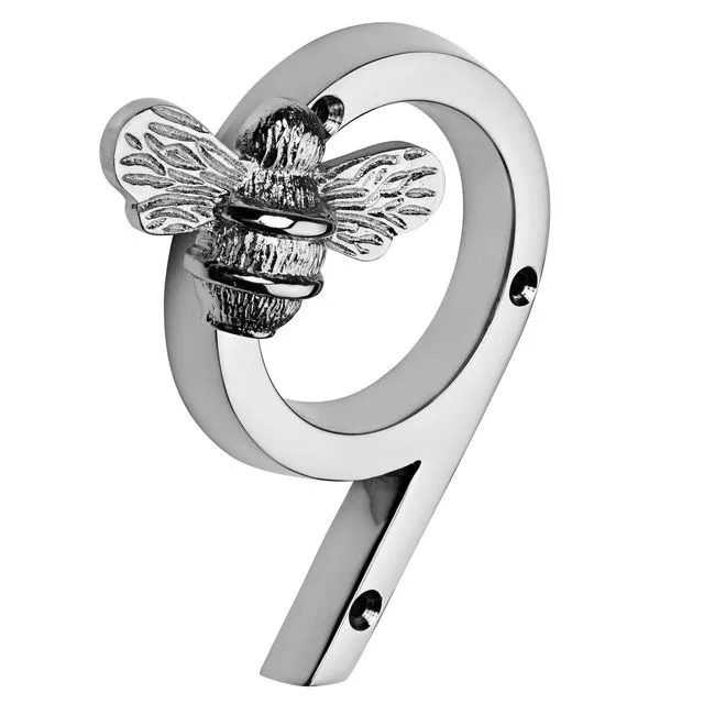 Brass bee Premium House Numbers with Bee in Nickel Finish 0-9 - 4 Inch - Number 9 with bee