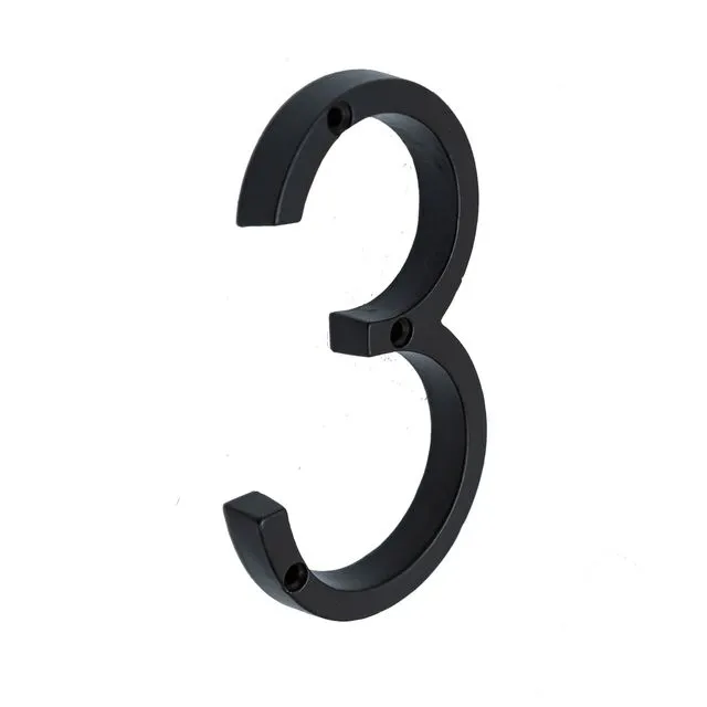 Brass bee Premium House Numbers in Black Finish 0-9 - 5 Inch - Number 3
