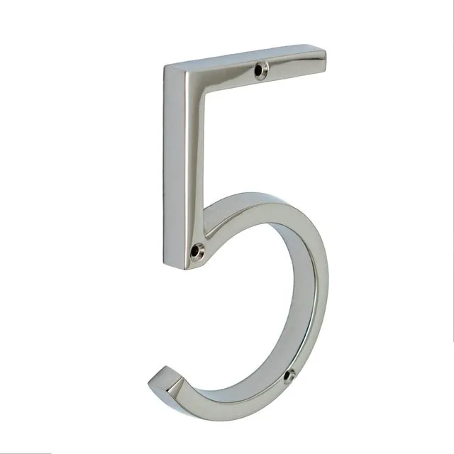 Brass bee Premium House Numbers in Nickel Finish 0-9 - 5 Inch - Number 5
