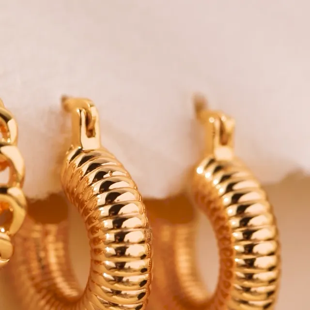 Gold Ribbed Hoops 18k Gold Plated