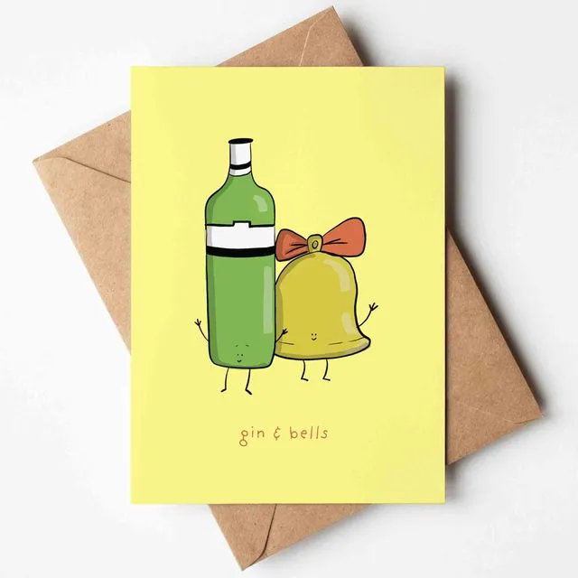 Gin and Bells Christmas Greeting Card