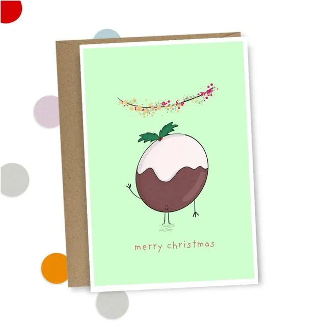 Merry Christmas Pudding Christmas Greeting Card