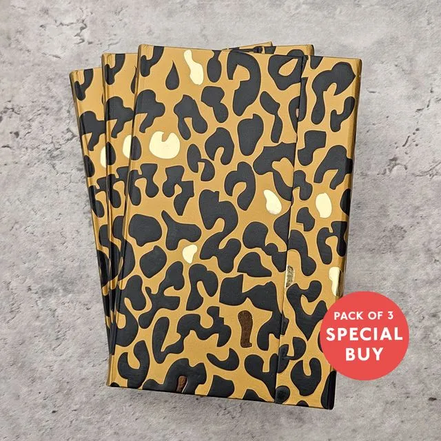 Pack of 3 Leopard A6 Notebook | Casebound Hardback Ruled